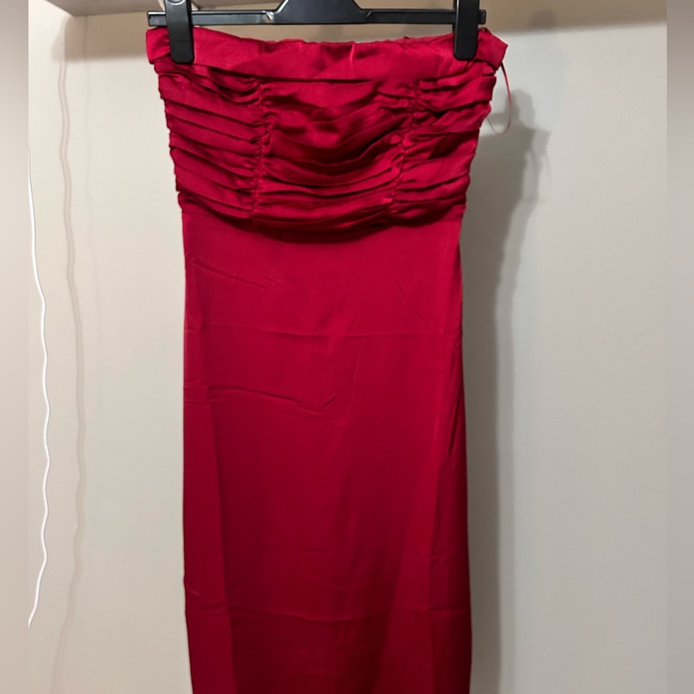 Satin Ruched Midi Dress - Wine Red - Small